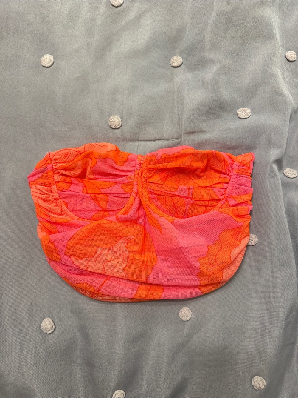 Bright Pink & Orange Strapless Mesh Top